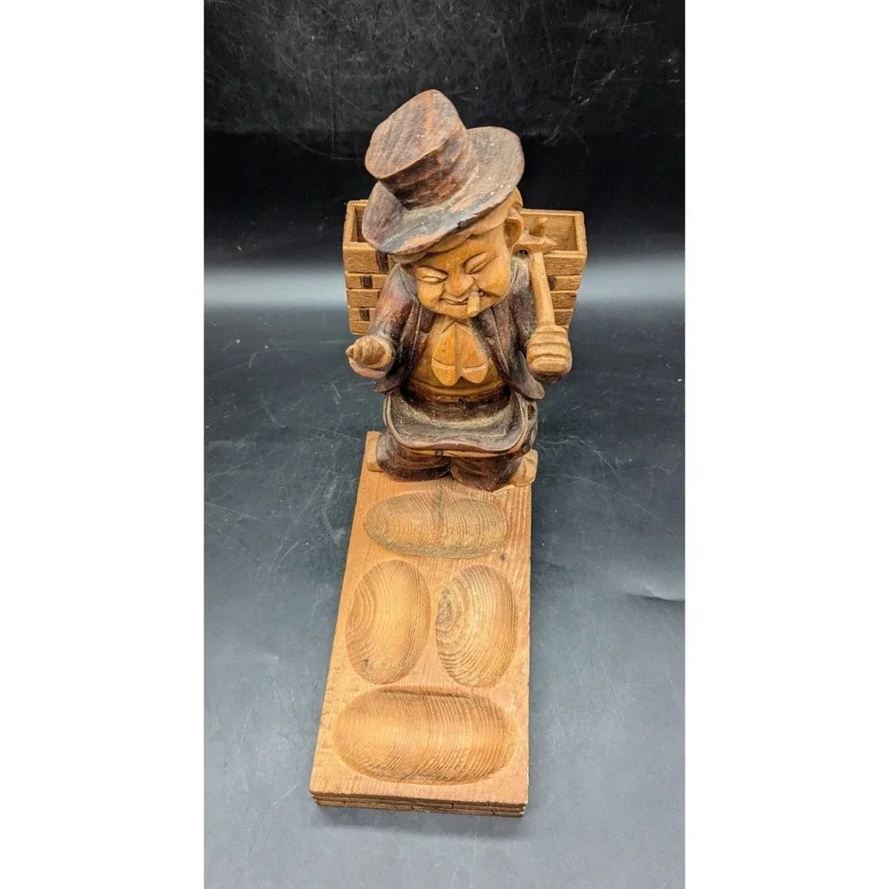 Vintage Hand Carved Wood Wooden Hobo In A Suit Pipe Holder